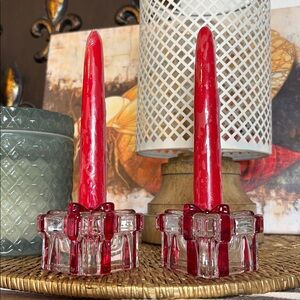 🆕2 Glass “Gift Box” Taper Candleholders